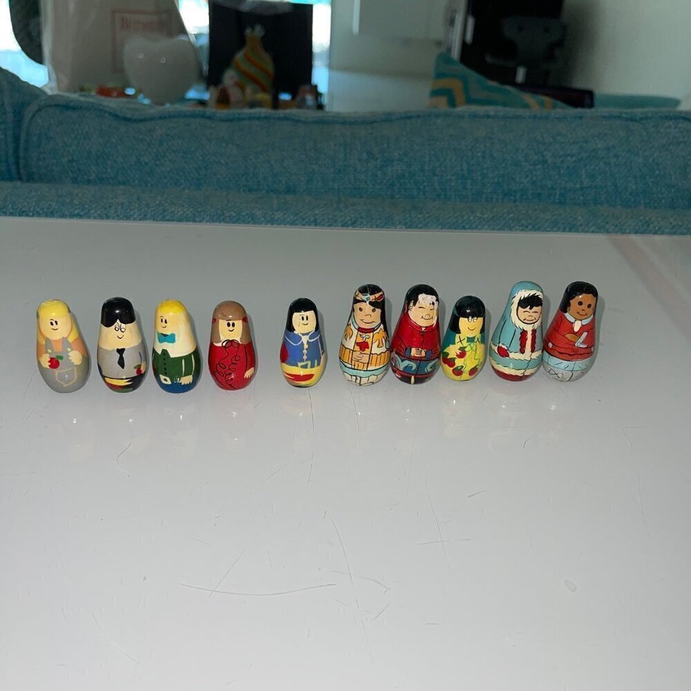 Vintage Folk Art Mini People From Around The World Multicultural Set Of 10